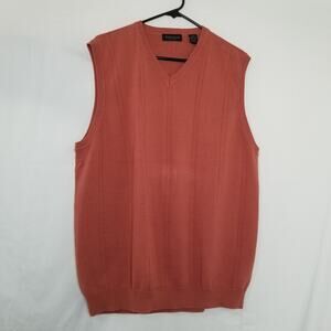 Van Heusen Classic Fit Cotton Sweater Vest Orange V Neck Pullover Size XL